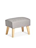 Sillonea- Puff nórdico Moderno con Patas de Maderas en Color Natural. Reposapiés de Estilo Nórdico para acompañar a tu sillón. 48x33x36 cm en Tela Antimanchas en Gris