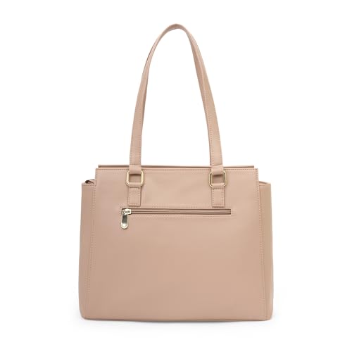 Image of Caprese Shine Medium Tote Bag for Women | Quilted Faux Leather Shoulder Handbag with Multi-Compartments & Zipper Closure | Fits Up to 15 Inch Laptop | Stylish Work, Travel & Everyday Bag (Dark Pink)