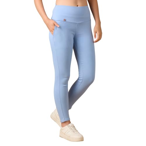 Image of 4FLIES Women's High Waist Slim Fit Jeggings | Super Combed Denim Stretch Ankle-Length Pants with Wide Waistband | Comfortable, Breathable Denim Look Leggings for Casual, & Office Wear