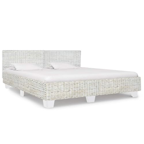 Qnhdfrt Rattanbett 180x200 cm Grau Massivholz Mahagoni und Mango mit...