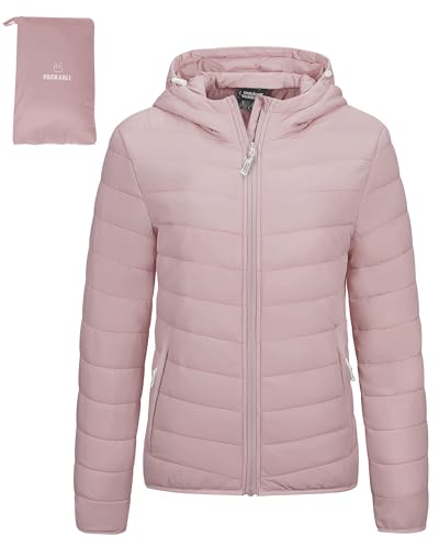 Outdoor Ventures Women's Winter Lightweight Puffer Jacket with Hood, Warm, Short, Packable, Quilted, Transitional, Padded Jacket for Ladies, Lined for Hiking, Travel