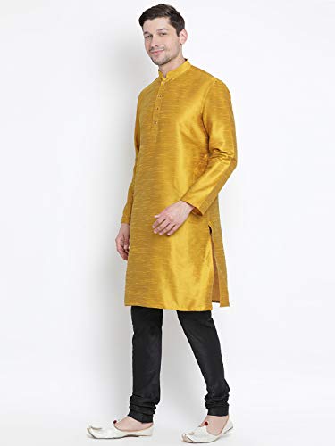 Image of VASTRAMAY Men's Mustard Cotton Silk Blend Kurta and Pyjama Set VASMKMD001nPBL 46
