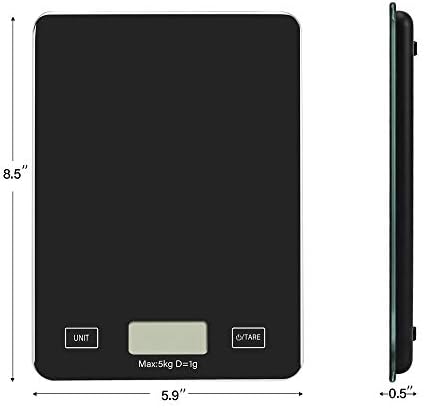 Digital Kitchen Scale Weighing Sclae Food Weighing Electronic Tempered Glass DIY Scales with Large Platform and Backlit LCD, Slim Design, Batteries Included,11lb/5kg (Red)