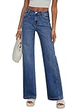 Sidefeel Women's Wide Leg Jeans High Waisted Stretchy Jeans Trendy Loose Fit Straight Leg Denim Pants Blue Size 16