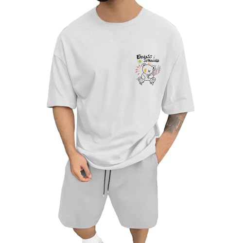 T-shirt imprimé style sport homme col rond vêtement d'été ample blanc de taille XXL
