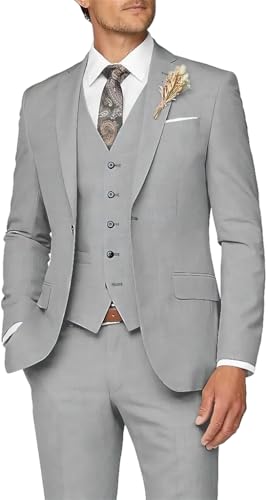 Men's 3 Piece Suit Men Slim Fit One Button Blazer Solid Wedding Party Suit Jacket Vest Pants Set