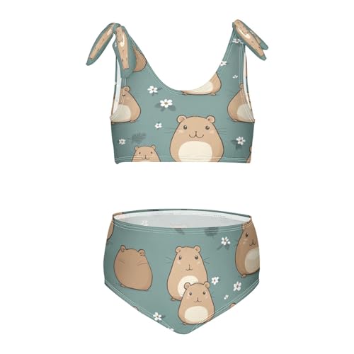 Capibara Capybara Guinea Pig Flowers Green Girls Tankini Swimsuit Kids Bikini Sets 2 Pcs Bathing Suit 3T
