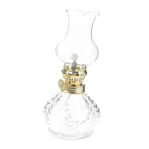 Sosoport Lámpara de Queroseno Retro de Vidrio Grueso Resistente al Calor para Camping y Decoración Lámpara de Aceite con Mecha Fácil de Usar para Salón y Dormitorio