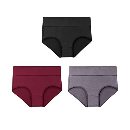 Womens Underwear Full Underwear Briefs Panties Waisted Stretch Cotton Soft High Women's Coverage (Black,Wine,Gray, Xxl) #TOP17