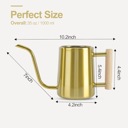 Image of Watering Can Indoor Plants, 35 oz /1000 ml Metal Stainless Steel Watering Can Pot with Long Spout for Indoor House Plants Bonsai Outdoor Garden Flower Decorative (Gold)