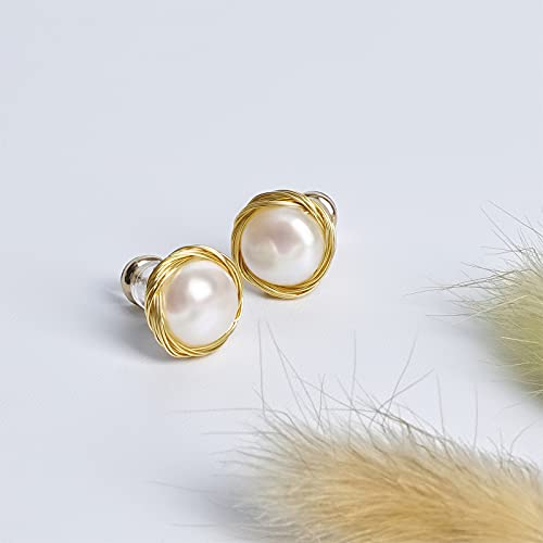 Gold-Plated Freshwater Cultured Pearl Stud Earrings | Genuine Real Pearl Jewelry for Women3