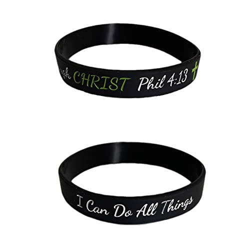 Biblebanz Black Inspirational I Can Do all Things Through Christ Phil 4:13 Bracelet Silicone Wristband Philippians 4 13 Christian Religious Mega Bulk Pack Church Supplies 100 Count