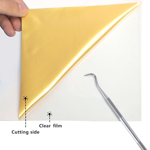 Image of RENLITONG HTV Shiny Golden PU Stretch Metallic Heat Transfer Vinyl 12 Inch x 7 feet Roll DIY for T-Shirt Clothing Iron on Vinyl for All Cutter Machine Glossy(Shiny Golden)