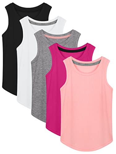Poroka 5 Pack Girls Dance Tank Top Kids Tank Tops Sleeveless Tees Shirt Racerback Sleeveless Tops For Girls Toddlers #TOP27