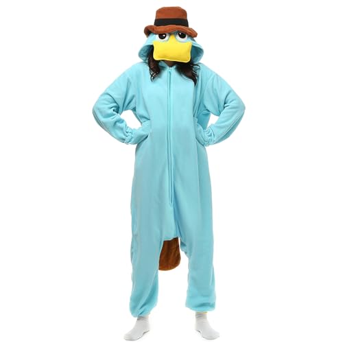LBJR Hooded Onesies Animal Pyjamas Jumpsuit Halloween Costume Women Men Blue