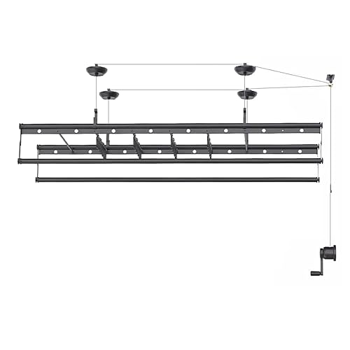 Tendedero de Techo Manual con manivela para Interiores y Balcones. Percha de Techo Que Ahorra Espacio, Ideal para colchas y Prendas, Duradera y fácil de Usar.