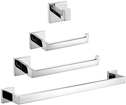 WINCASE Bath Towel Bars Set 24 Inch，Bathroom Hardware Set Chrome, Bathroom Accessories 4-pieces 304 SUS Stainless Steel Wall Mounted
