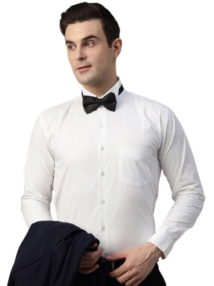 hancock Men Solid Pure Cotton Wingtip Collar Pintucked Tuxedo Shirt(5634White)-picture-13