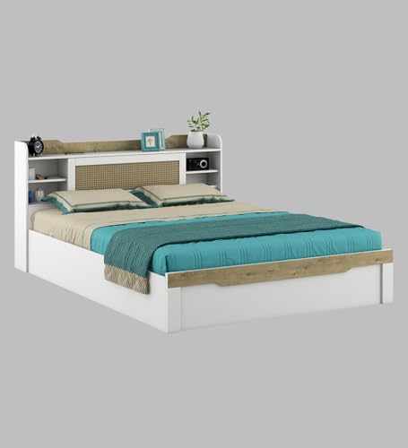 Image of Spacewood Lilly Bed | Queen Size (78 X 60) Engineered Wood Bed with Box Storage| 3 Year Warranty | Modern Design | Kingston White