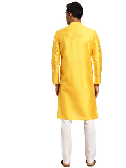 Image of SOJANYA (Since 1958 Men's Cotton Blend Navy Blue & Black Printed Kurta & White Churidar Pyjama Set
