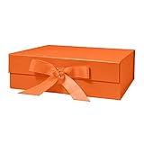 Bobobag 10.5' Large Gift wrap box with Magnetic Lid and Ribbon for Christmas,Valentine's day,Birthdays, Bridal Gifts,Weddings,DIY and so on (Large, Orange)