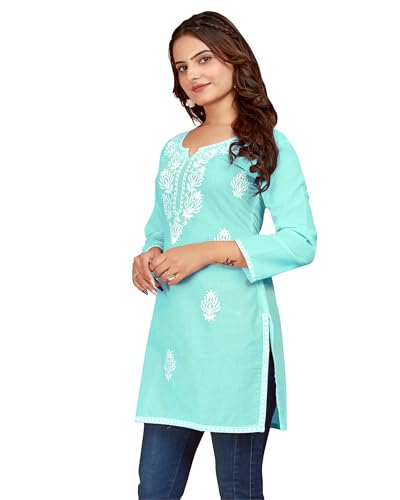 Image of Women's Rayon Chikankari Embroidered Short Kurti | Lucknowi Work Kurta