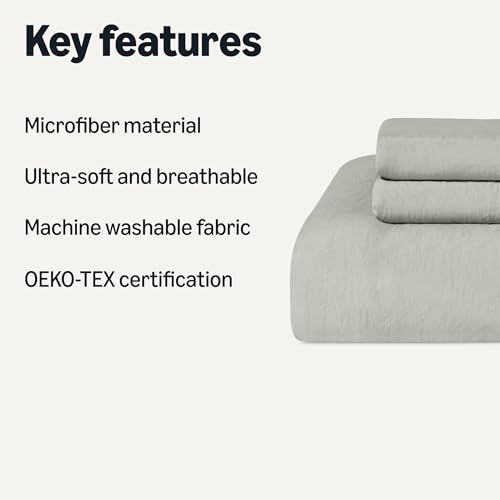 Image of Amazon Basics Brushed Microfiber Comforter Set, Extra Soft with Natural Texture, 3-Piece, King, Grey, Oeko-TEX Certified, Machine Washable