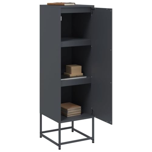 Tonture Highboard antracyt, 36 x 39 x 123 cm, wytrzymała stal, styl industrialny, 3 przegródki, do salonu, sypialni, korytarza, praktyczne miejsce do przechowywania