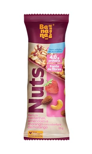 Banana Brasil Barra De Castanhas Amendoim E Morango Com Cobertura De Morango Com 12 Unidades De 25G