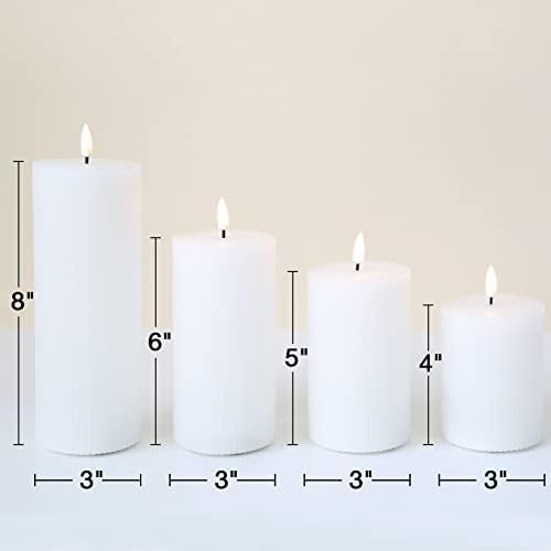 Eywamage 4 Pack White Flameless Pillar Candles with Remote, Flickering Tall LED Battery Wax Candles Φ 3" H 4" 5" 6" 8"