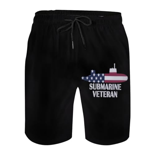 Vintage Submarine Veteran Submariner US Patriotic Mens Swim Trunks Boys Quick Dry Board Shorts with Mesh Lining