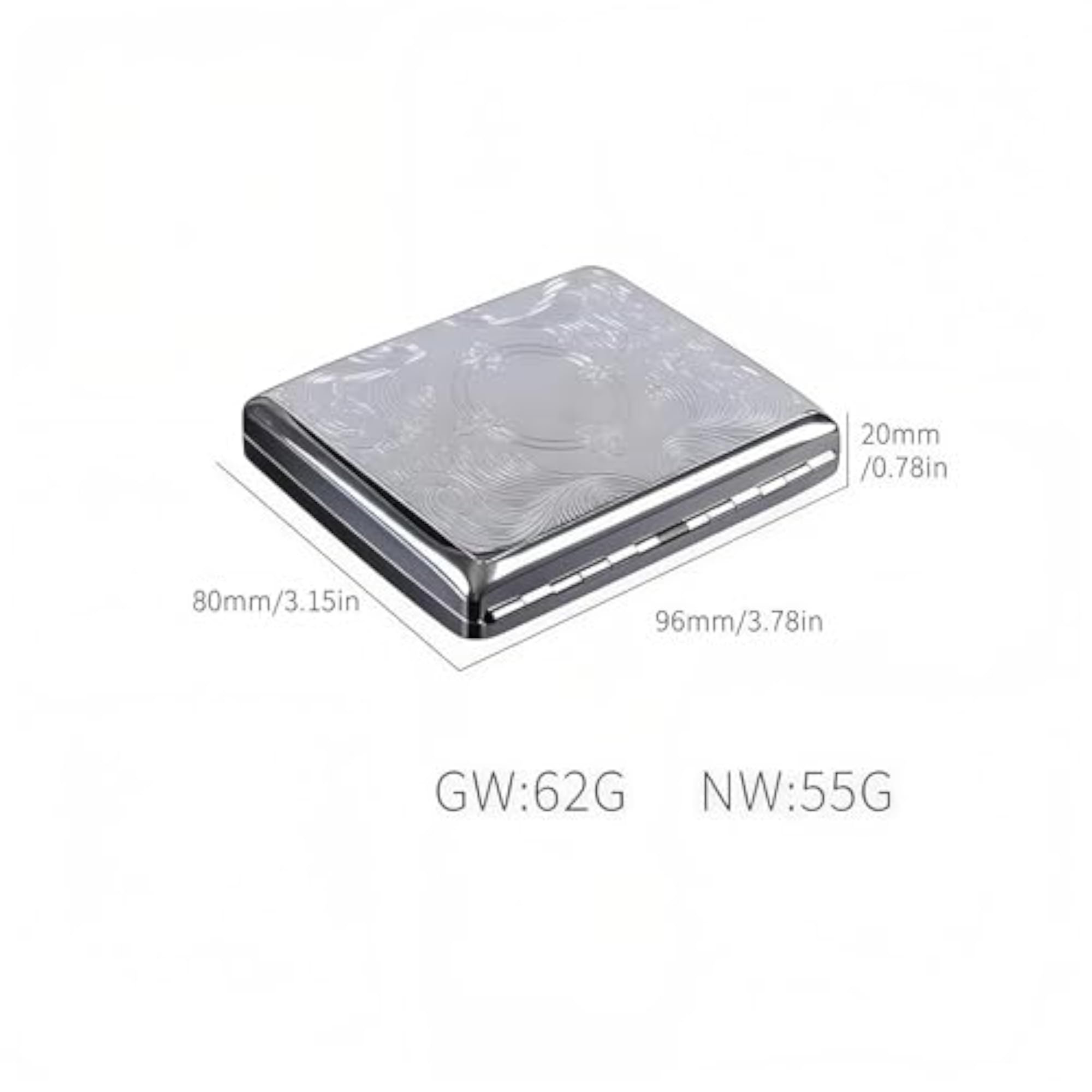 Metal Cigarette Case, Spring Clip for 20 Cigarettes