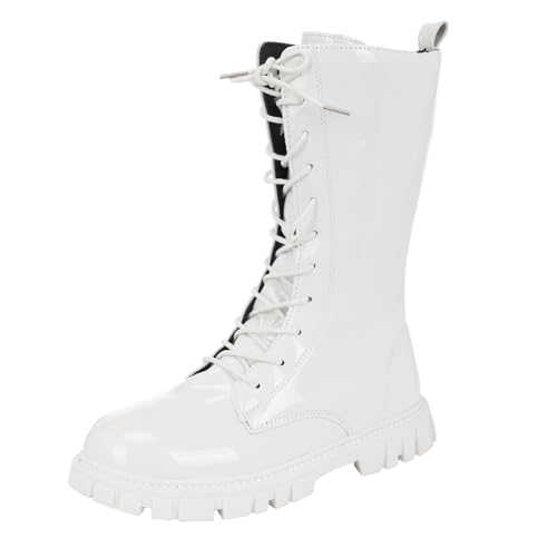 Botas de equitación para niña 34, botas altas con cordones para exteriores, clásicas, monocolor, botas medianas brillantes, piel sintética suave, botas de princesa, suela de roble, botas de cuero
