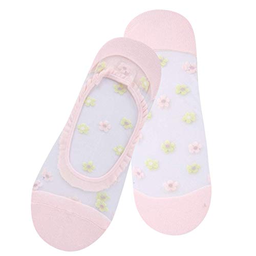 Womens Girls Sheer Lace Mesh No Show Socks Novelty Cute Ultra Thin Colorful Low Cut Socks Floral Silk Nylon Fishnet Transparent See Through Flower Patterned Liner Short Socks Gifts, 5 Pack-Flowers #TOP5