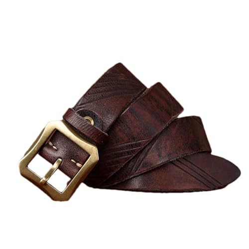 Pohullan Men Leather Belts Copper Buckle Retro Jeans Belts Street Personality Casual Belts