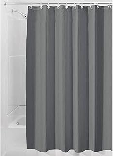 iDesign Waterproof Shower Curtain, Long Shower Curtain Made of Polyester, Stylish and Functional Shower Liner for Bathroom, Dark Grey