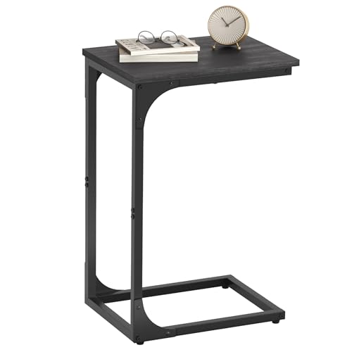 VASAGLE C-Shaped End Table, Small Side Table for Couch, Sofa Table with Metal Frame for Living Room, Bedroom, Bedside, Misty Gray and Black 1 Misty Gray + Black