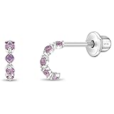 925 Sterling Silver Pink Cubic Zirconia Half Hoop Screw Back Earrings For Young Girls and Pre-Teens- Glittering & Fashionable Hoop Earrings For Daily Use- Exquisite Design