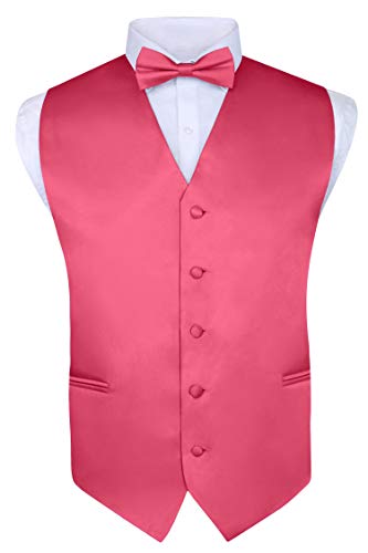 Men's 4 Piece Vest Set, with Bow Tie, Neck Tie & Pocket Hankie - Fuschia, 4XL - Thumbnail 3