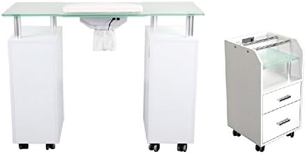 Mesa de manicura de cristal color blanco brillante para manicura y carro de uñas para salón de uñas muebles y equipos
