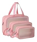 Kit 3 Necessaire Feminina Viagem Praia PVC Impermeável Zíper Grande Espaçosa Bolsa Organizadora Cosméticos Lavável Durável Prática Estilo Blogueira Luxo (Rosa)