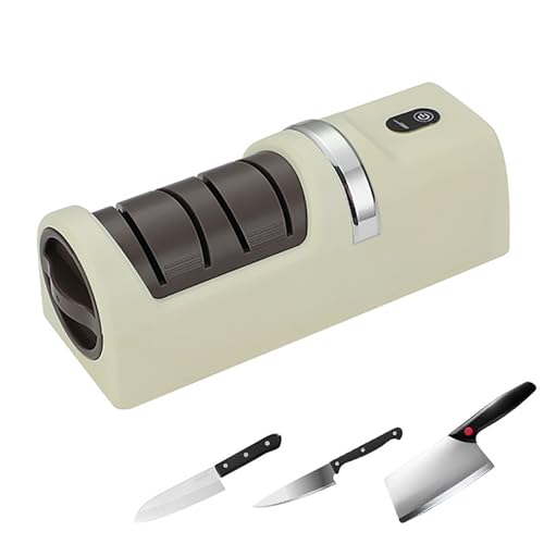 ZHZWwansuGE Afilador De Cuchillos Eléctrico Doméstico, Afilador Profesional De Diamante, 3 Ajustes De Afilado, Base con Ventosa, para Afilado Grueso, Reparación Y Afilado De Cuchillos Beige