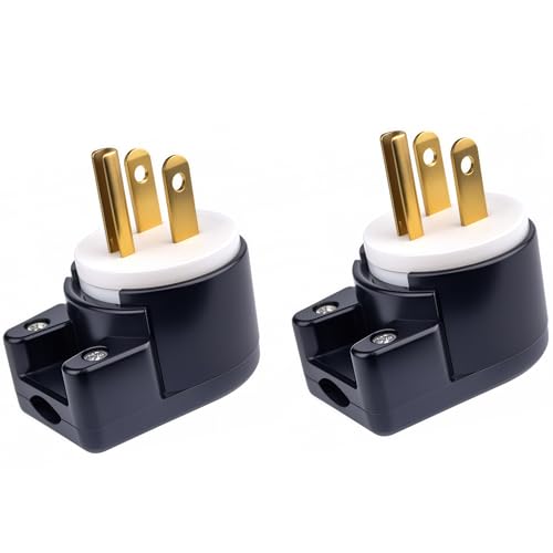 Nema 5-15P 15AMP 125Volt Male Plug,USA Canada Male DIY Rewirable 12 Directions Adjustable Assembly 90 Degree AC Connector, (2PACK)