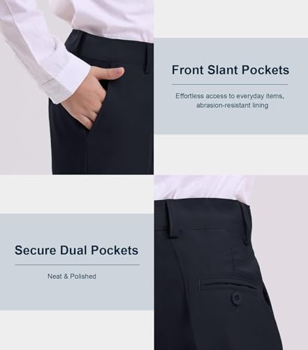 Image of Dreammonkey 4T-20Years Boys Flat Front Dress Pants Uniform Pants Adjustable Waistband for Toddler to Youth with Pockets