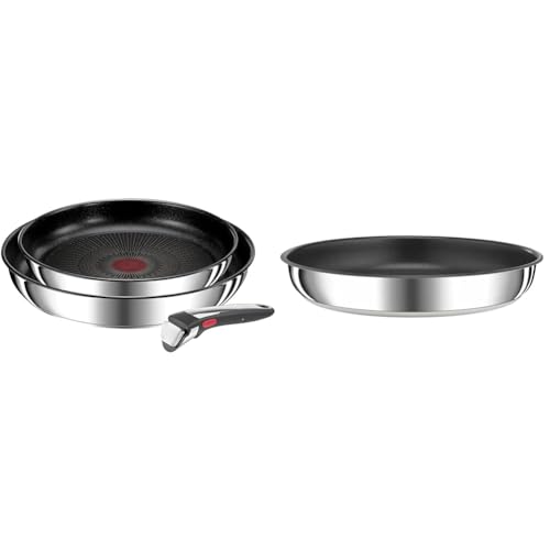 Tefal Ingenio Preference On - Juego de 2 Sartenes + Mango extraíble e intercambiable Ingenio Preference Sartén 22 cm, apilable, acero inoxidable, revestimiento antiadherente