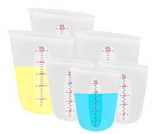 6 tazas medidoras de silicona, 3 unidades de 8 onzas + 3 tazas medidoras de silicona de 16 onzas para cocinar con marcado, apretar y verter tazas medidoras de silicona para mezclar resina, café