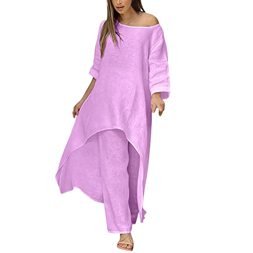 Conjunto de lana casual para mujer con pantalones de moda y manga larga Y2-Púrpura