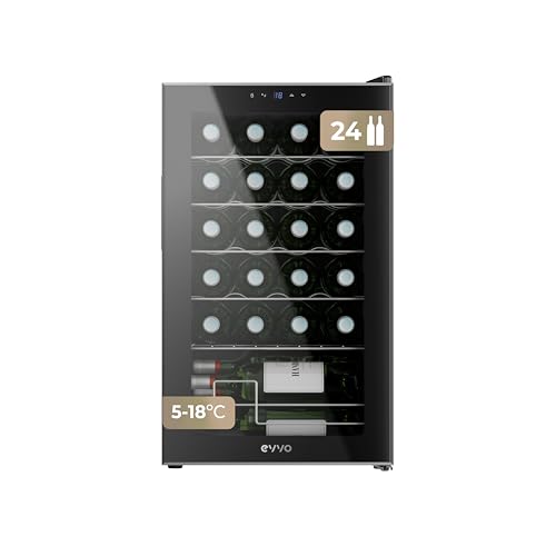 EVVO Vinoteca VT24 – Vinoteca 24 Botellas, Enfriador de Vino Silencioso, Nevera Pequeña para Vinos, Mini Nevera Tipo Minibar, Botellero Vertical para Vino