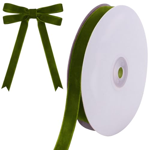 Image of Tsorode 10 Yards Black Velvet Ribbon 1 Inch for Christmas Tree,Velvet Christmas Ribbon for Gift Wrapping Crafts Bow Wreath Holiday Decorations (Olive Green, 5 /8 inch-10 Yard)