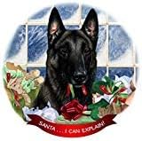 Belgian Malinois Black Dog Porcelain Ornament Pet Gift Santa I Can Explain!